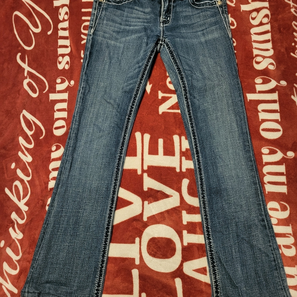 Miss me bootcut jeans, size 27, inseam 28'.